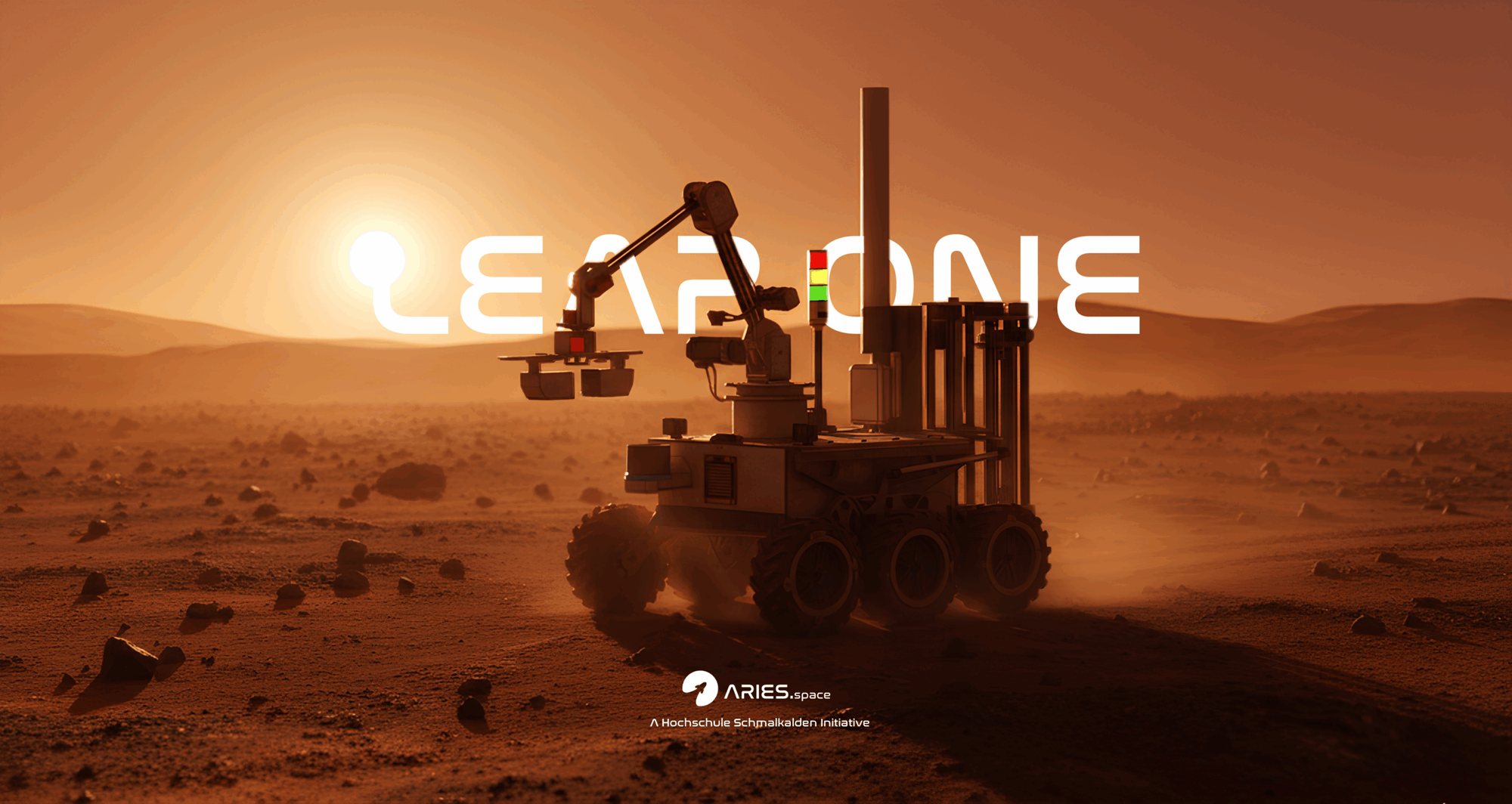 LEAP-One rendered on Mars with the LEAP-One wordmark